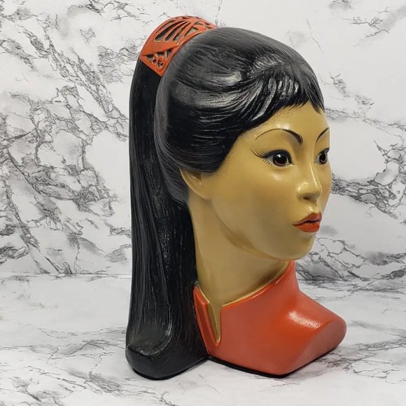 Hand Painted Asian Woman Statue Brower Vintage - Picture 2 of 12